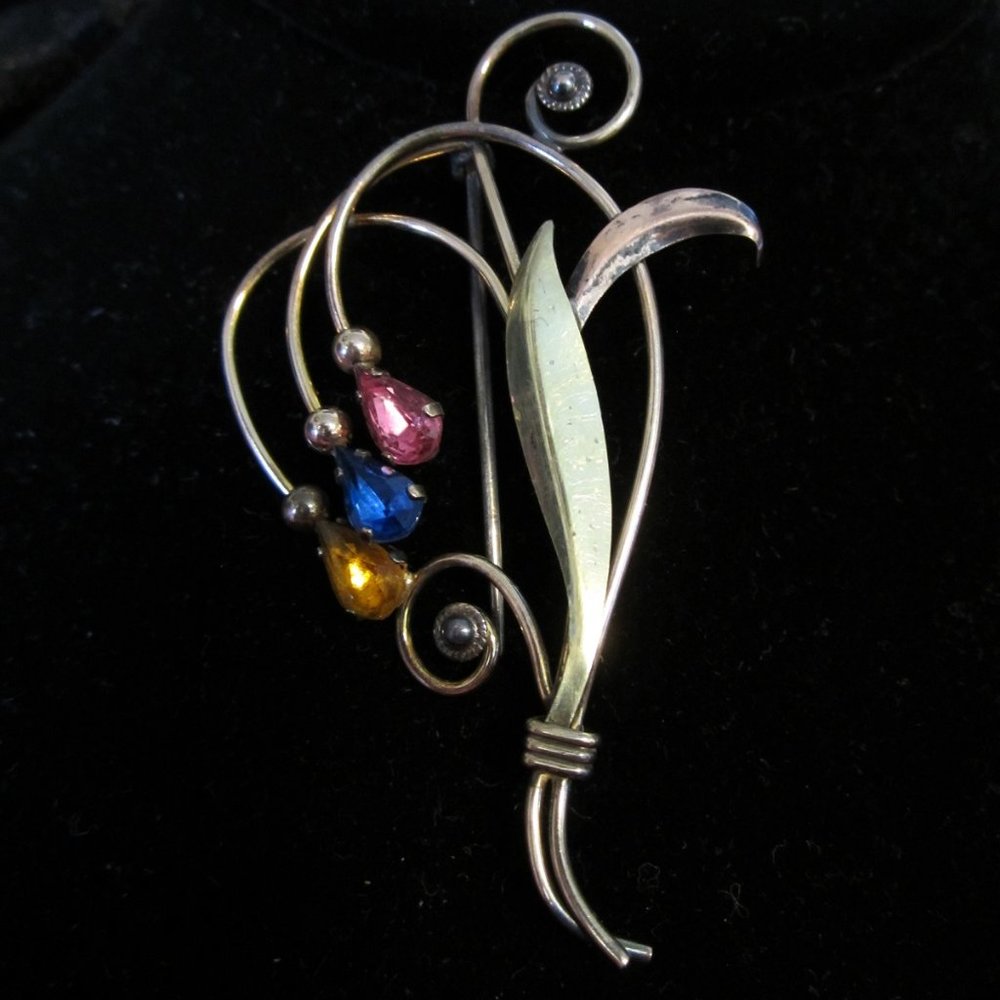 Vintage designer Brooch Sterling w/ Gold Overlay
